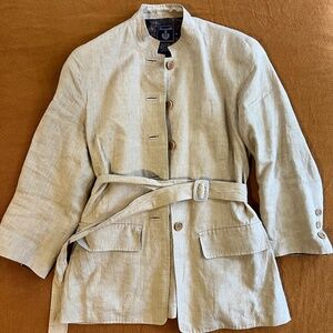 Faconnable Women's Belted Linen Hand Stitched Vintage Duster Size Small